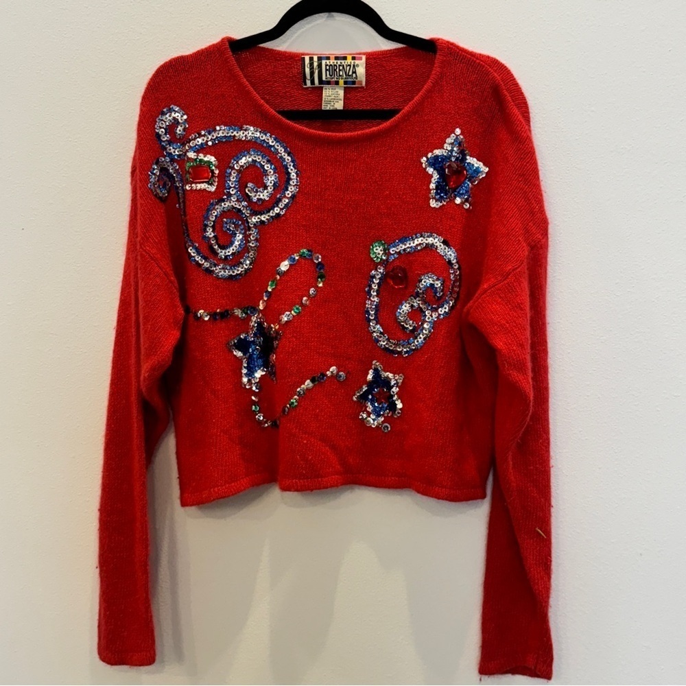 Authentico Forenza Vintage Silk Red Sequin Sweater Size Large